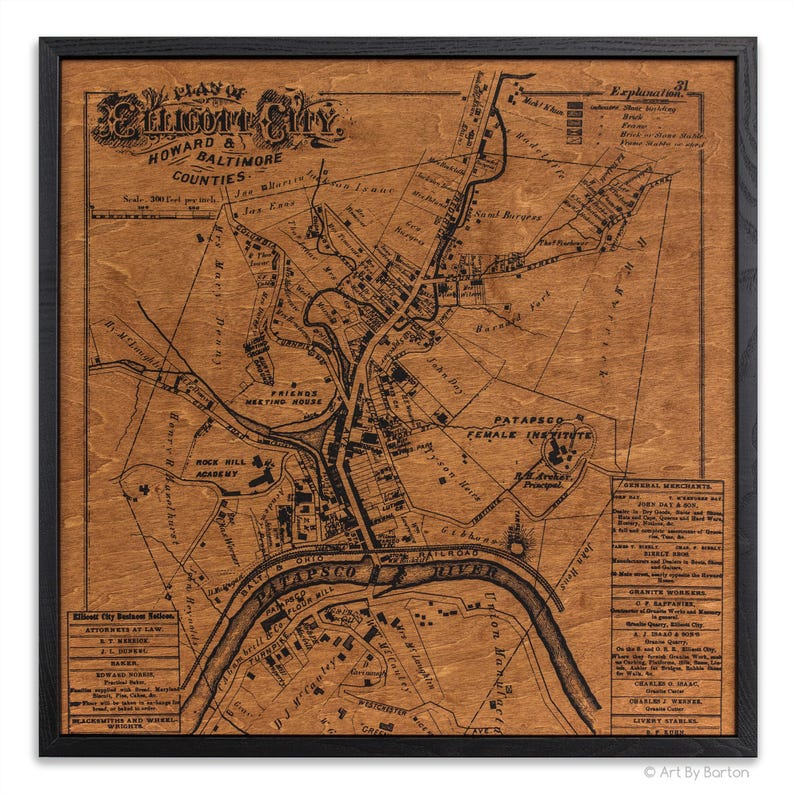 Ellicott City Map Framed Silkscreen Print on Wood Etsy