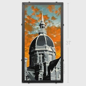 Johns Hopkins Dome Sunset, Baltimore, MD 15x30 - Framed Silkscreen Original Art Print with Custom Industrial Frame