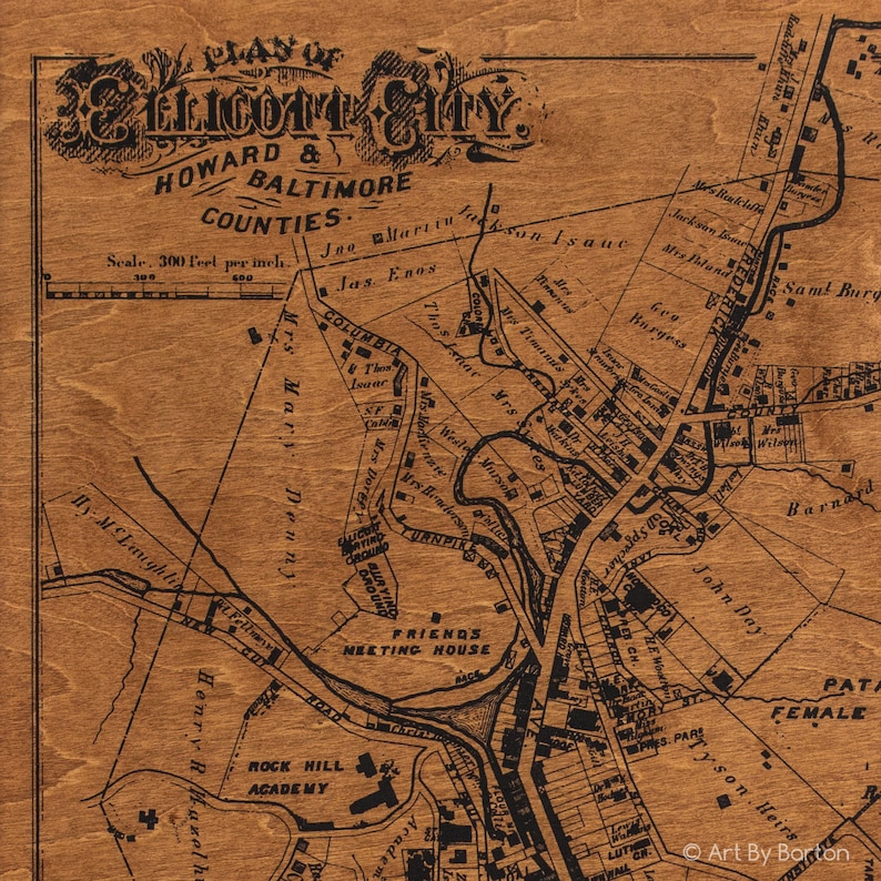 Ellicott City Map Framed Silkscreen Print on Wood Etsy