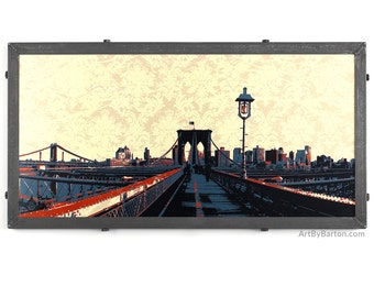 Brooklyn Bridge w/ Damask Framed Silkscreen Print, New York City