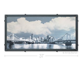 Pittsburgh Skyline with Clouds Framed Silkscreen Print