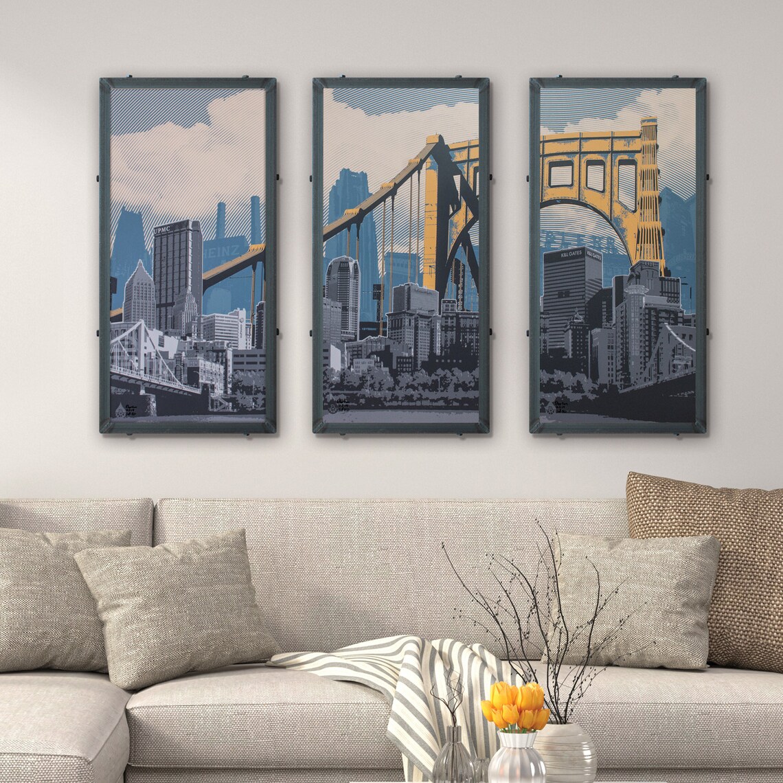 Pittsburgh Triptych Framed Art Pittsburgh Art Three Etsy