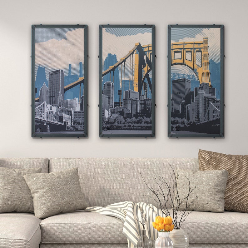 Pittsburgh Triptych Framed Art Pittsburgh Art Three Etsy