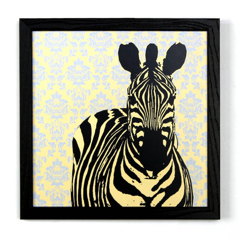Zebra With Damask. Framed Silkscreen Print Etsy