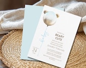 Blue Teddy Bear Baby Shower Invitation Editable Canva Template Cute Balloon Baby Boy Invite Printable Download