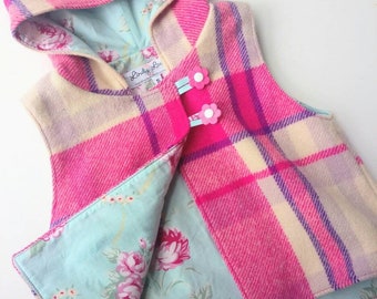 girls pink upcycled wool vest in size 5