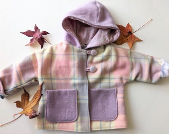 Pink lilac plaid coat deer lining size 4