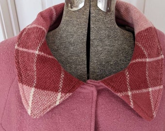 Cottagecore Rose Wool Swing Coat: Upcycled Plaid Collar
