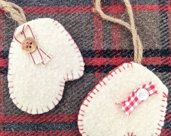 Mitten upcycled sustainably made wool Christmas  holiday decoration.