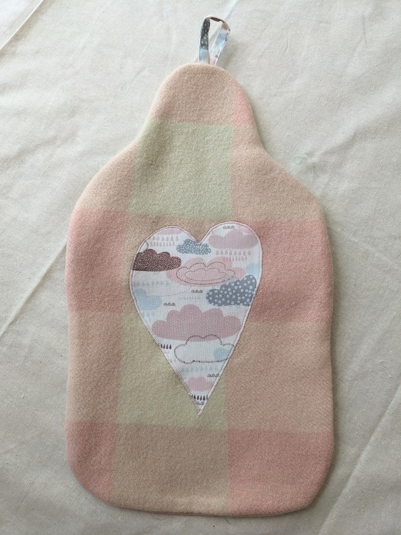 Valentines Gift upcycled wool Hot water bottle cover heart hottie cover image 8