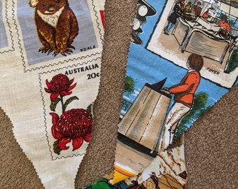 australian rural scenes large linen bunting pennants flags upcycled vintage teatowels