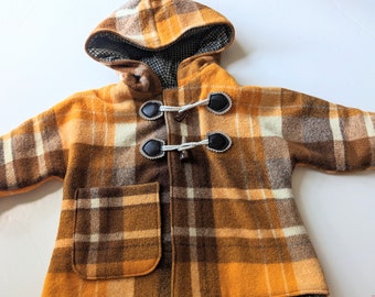 Kids brown and orange gender neutral flannel lined wool blanket coat size 6