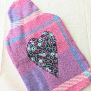 Valentines Gift upcycled wool Hot water bottle cover heart hottie cover image 5