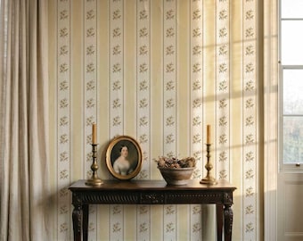 Glasshouse Stripe Wallpaper in Honey Cream, Warm Cream Stripe Peel and Stick Wallpaper, Victorian Stripe Wall Panels, Hand-Painted Design