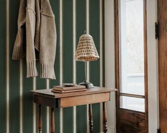 Moulding Line Wallpaper in Library Green, Dark Green Stripe Peel and Stick Wallpaper, Heritage Stripe Wall Panels, Hand-Painted Design