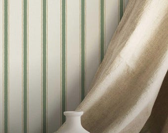 Moulding Line Wallpaper in Soft Sage, Sage Green Stripe Peel and Stick Wallpaper, Heritage Stripe Wall Panels, Hand-Painted Design