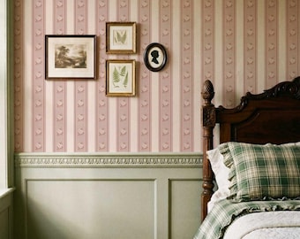 Glasshouse Stripe Wallpaper in Old Rose Clay, Dusty Rose Stripe Peel and Stick Wallpaper, Victorian Stripe Wall Panels, Hand-Painted Design