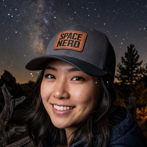 Space Nerd Baseball Cap Mid-Profile Leather Patch Hat Astronomy Enthusiast Gift