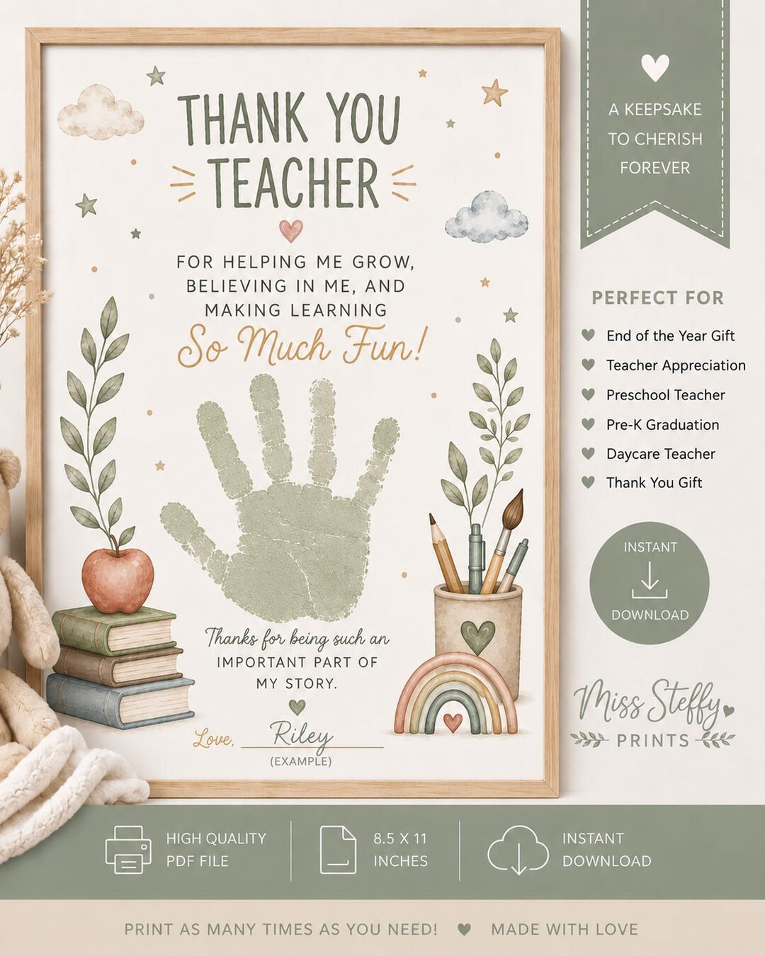 Thank You Teacher Handprint Printable | Preschool Teacher Appreciation ...