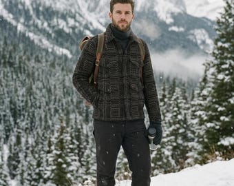 Men’s Knit Jacket, Textured Button-Up Cardigan, Patterned Knit Coat, Casual Knitwear for Men
