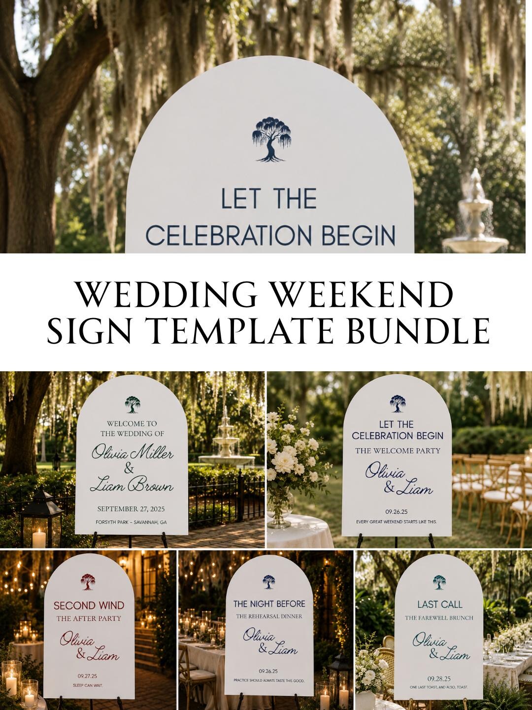Modern Arched Wedding Sign Bundle Template, Editable Weekend Event ...