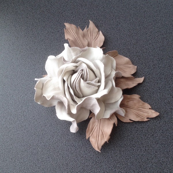 White off leather flower brooch,Handmade flower, Leather flower, Bridesmaid flower, Mother of the bride flower, Mothers Day gift, Gift