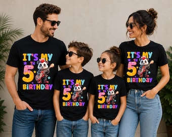 Rock Panda Fifth Birthday Shirt Kids Guitar Party Tee Colorful Animal Gift