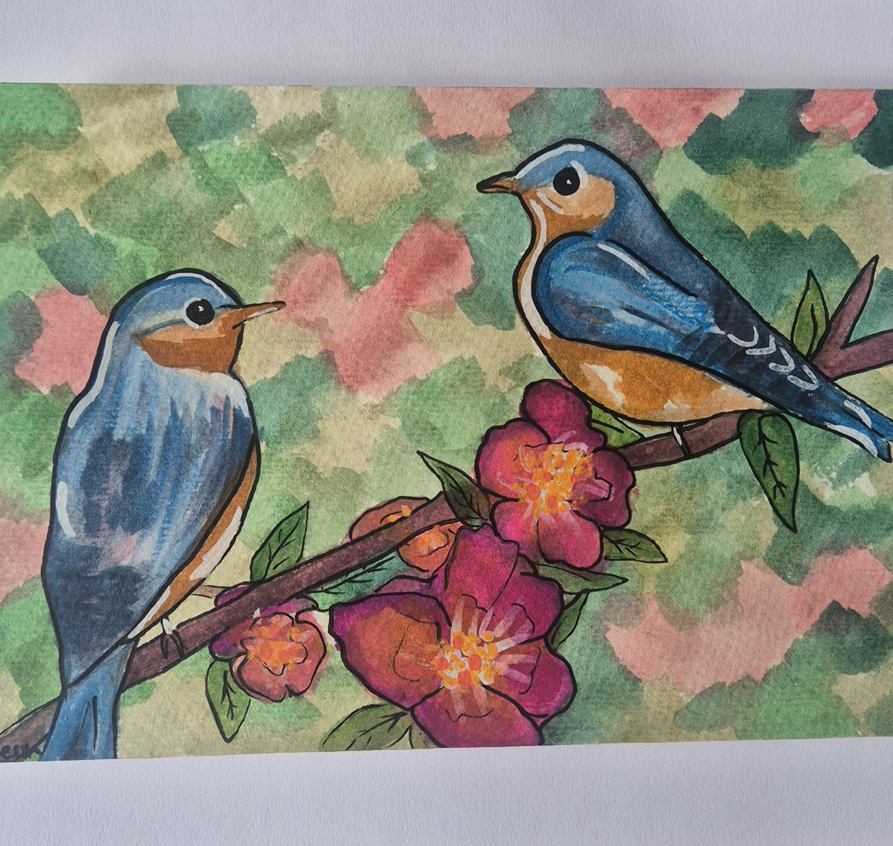 手描きイラスト Ａ5 blue bird 2 手描きイラスト A5 blue bird 2 Bluebird Of Happiness - Doodlewash®