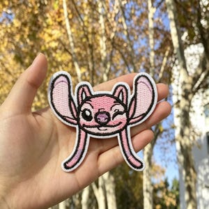 Kawaii Pink Big Ear Alien Iron On Patch, Embroidered Fabric Applique for Clothes, Backpack Decorative Patch, Cute Craft Supply Patch.