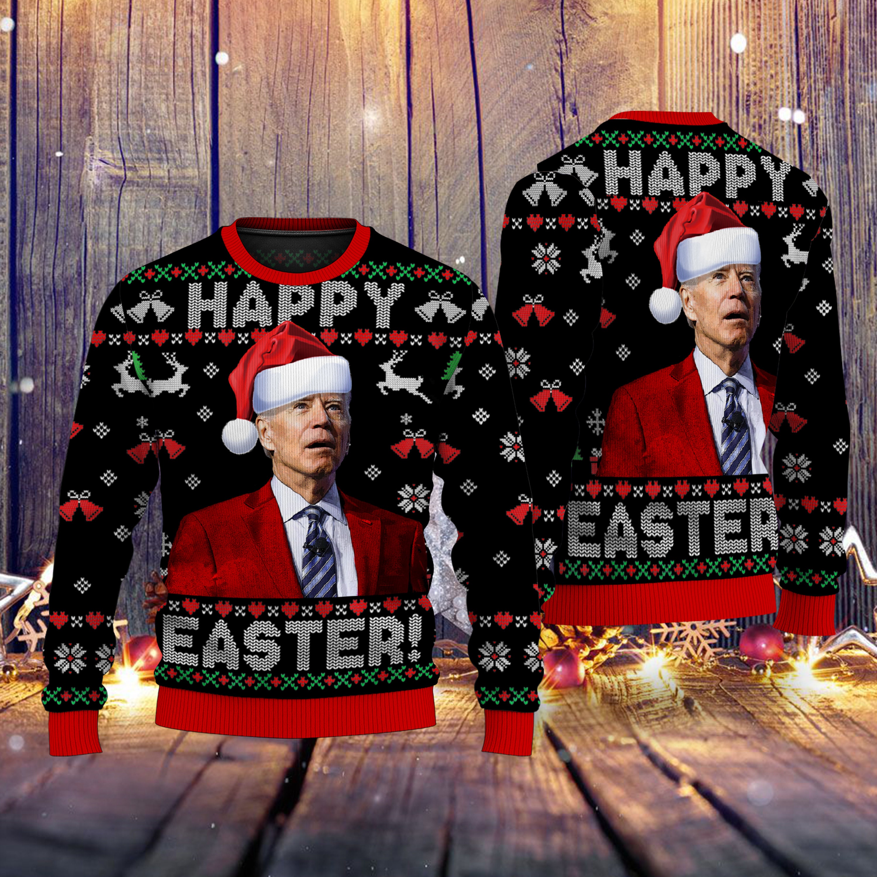 Discover Merry 4th Of Easter Ugly Sweater, Santa Joe Biden 3D Sweater