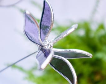 Purple Stained Glass Flower, Sculptural Glass Flower Suncatcher, Cottagecore Floral Decor, Handmade Vase Flower Gift, Botanical Home Decor