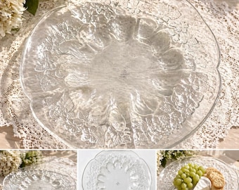 Vintage Mikasa Floral Clear Glass Serving Platter | Elegant Embossed Flower Design | 12–14” Entertaining Dish | Wedding / Bridal Gift