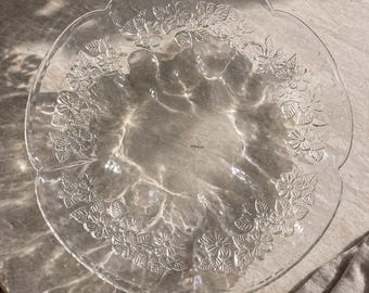 Vintage Mikasa Embossed Floral Clear Glass Serving Platter | 12-14 Inch Entertaining Dish