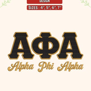 Diseño de bordado Alpha Phi Alpha, archivo de puntada de letras de fraternidad griega, logotipo de hermandad