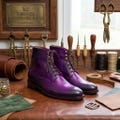 Hand-Painted Purple Patina Leather Lace-Up Boots, Mens Luxury Dress boots