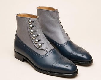 Stivali da uomo in pelle fatti a mano con bottoni, stile vittoriano, ghette eleganti