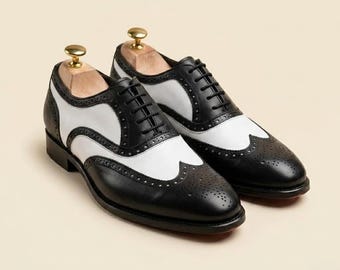 Black and White Spectator Shoes, Handmade Men Wingtip Brogue Oxfords