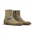 Handmade Olive Suede Harness Boots for Men, Silver Chain Detail Ankle Boots