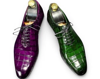 Herren Red Krokodil Print Leder Oxford Schuhe, handgefertigte exotische Whole Cut Anzugschuhe
