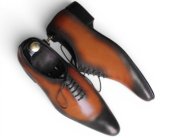 Handmade Men Brown Wholecut Oxford Shoes, Luxury Genuine Leather Dress Shoe