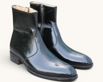 Handmade Mens Black Leather Side Zip Dress Boots Ankle Boots