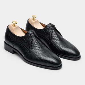 Handmade Black Python Leather Derby Shoes Exotic Mens Dress Shoes