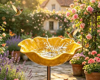 Bloemvormig vogelbad kolibrie, waterbak voor in de tuin, kleurrijke vogelvoederbak voor buiten, Cottagecore Yard Decor, cadeau voor vogelliefhebbers