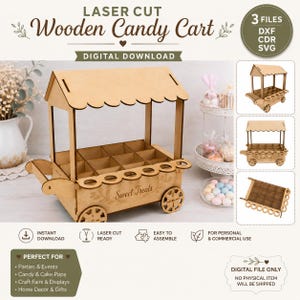 Laser Cut Wooden Candy Cart SVG DXF CDR | Market Cart Display Stand Plans | Party Candy Buffet Cart | Digital Download Laser Files