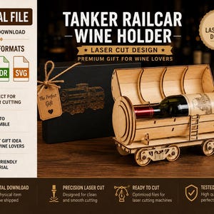 Wooden Tanker Railcar Wine Holder Svg Dxf CDR | Train Tank Car Wine Rack Laser Cut File | Wine Bottle Gift Box CNC Pattern