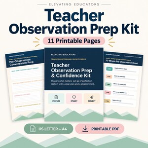 Puede incluir: Un kit de preparación para la observación docente con 11 páginas imprimibles en formato PDF. Los documentos incluyen una hoja de preparación para la conversación de observación y una guía de reinicio de 10 minutos para papel US Letter y A4.
