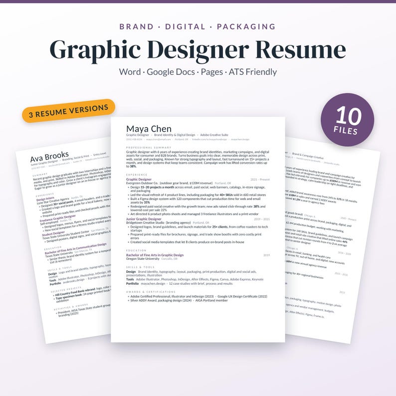 Visual Design Cv Graphic Designer Resume Template, Creative Resume Word, ATS Friendly ...