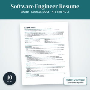 Software Engineer Resume Template Word, ATS Friendly Developer CV, Instant Download