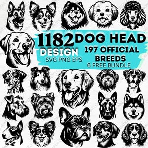 Dog Head SVG Bundle: 1182 Designs, 197 Breeds (svg, png, eps)
