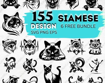 Siamese Cat SVG Bundle, 155 Designs, PNG EPS Files, Pet Lover Clipart